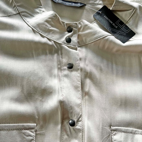 SAFARI BLOUSE, OYSTER, SIZE 24, RAYON, LONG ROLL-UP SLEEVES, MANDARIN COLLAR, - Picture 9 of 16